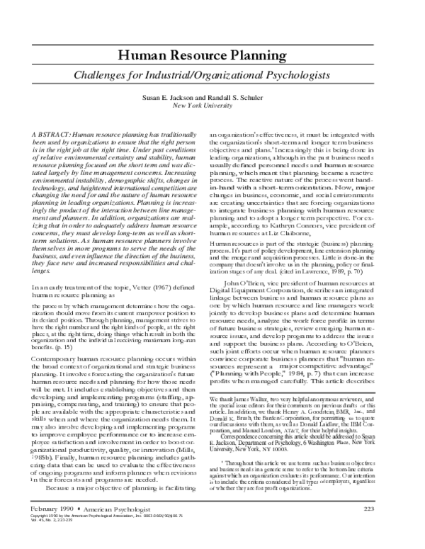 (PDF) Human resource planning Challenges for