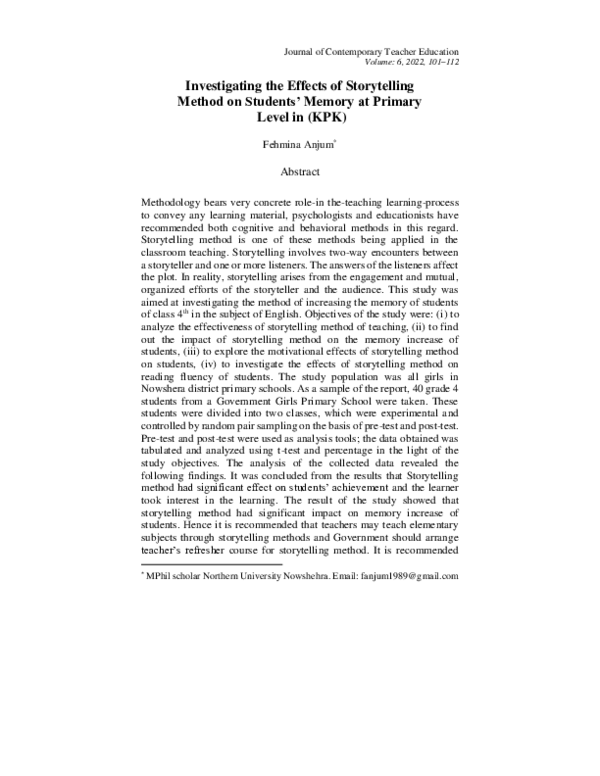(PDF) Investigating the Effects of Storytelling Method on Students ...