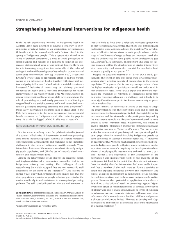 (PDF) Strengthening behavioural interventions for Indigenous health