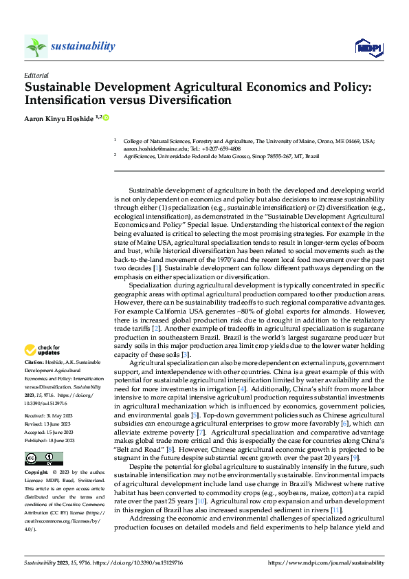 (PDF) Sustainable Development Agricultural Economics and Policy ...