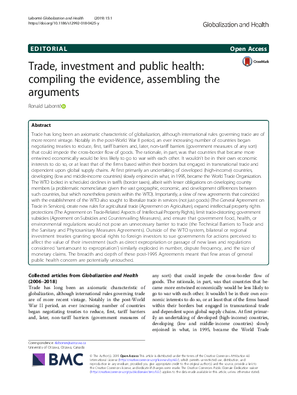 (PDF) Trade, investment and public health: compiling the evidence ...