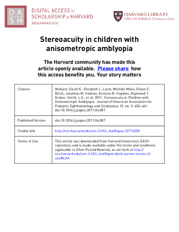 (PDF) Stereoacuity in children with anisometropic amblyopia