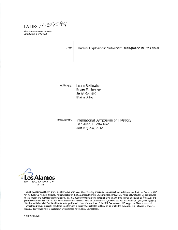 (PDF) Thermal explosions: sub-sonic deflagration in PBX 9501
