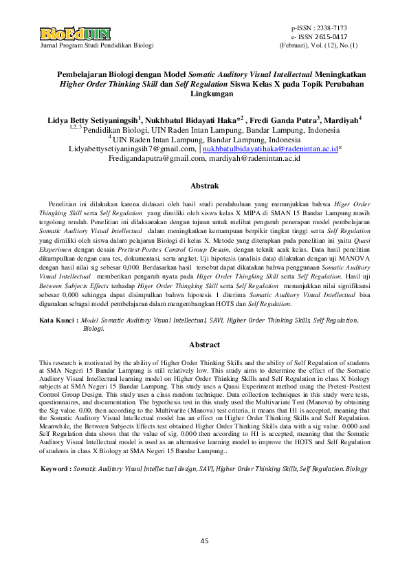 (PDF) Pembelajaran Biologi dengan Model Somatic Auditory Visual