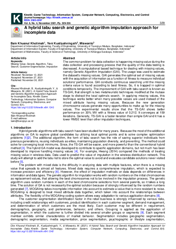 (PDF) Hybrid Tabu Search and Genetic Algorithm Imputation Approach for ...
