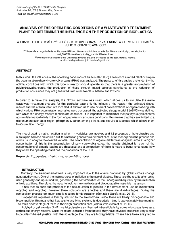(PDF) Analysis of the Operating Conditions of a Wastewater Treatment ...