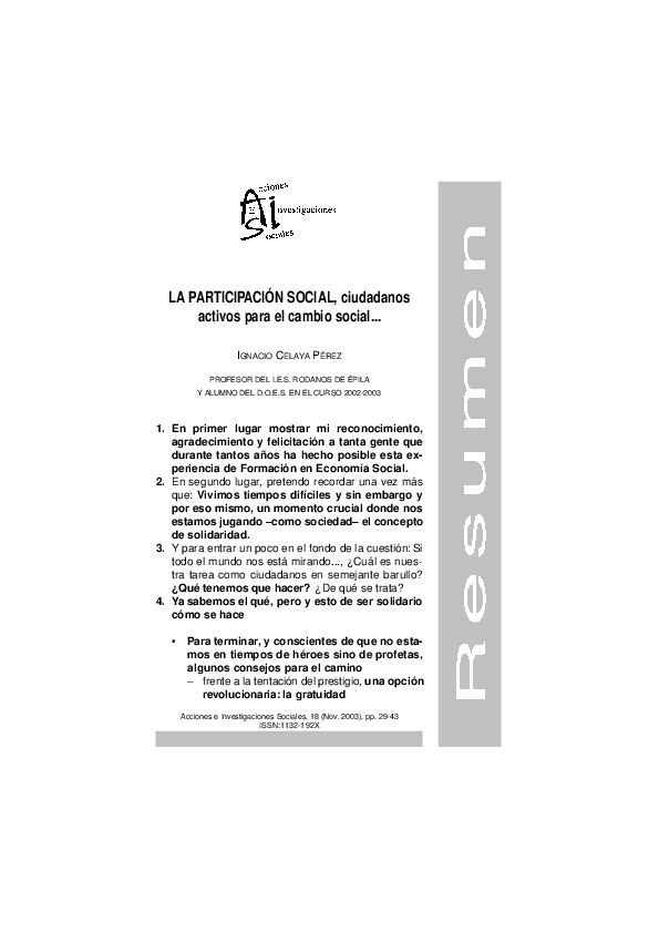 (PDF) La participación social, ciudadanos activos para el cambio social