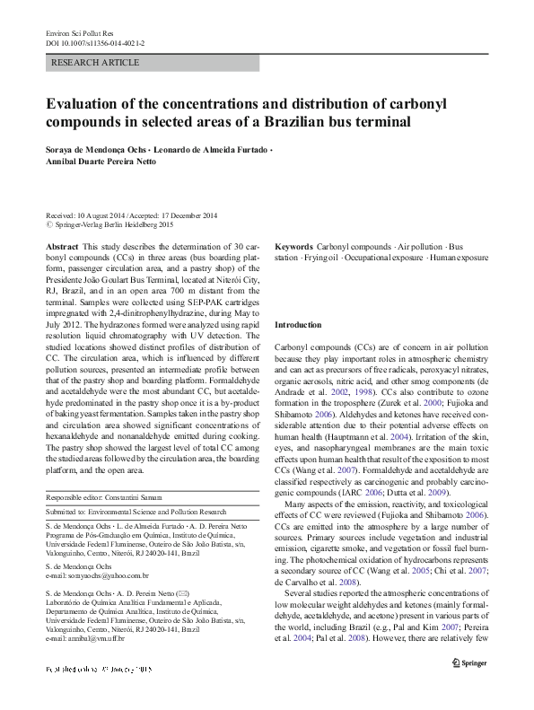 (PDF) Evaluation of the concentrations and distribution of carbonyl ...