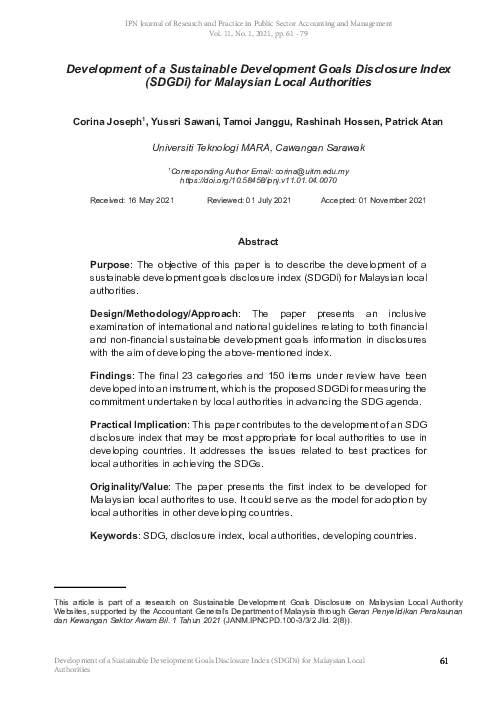 (PDF) Development of a Sustainable Development Goals Disclosure Index ...