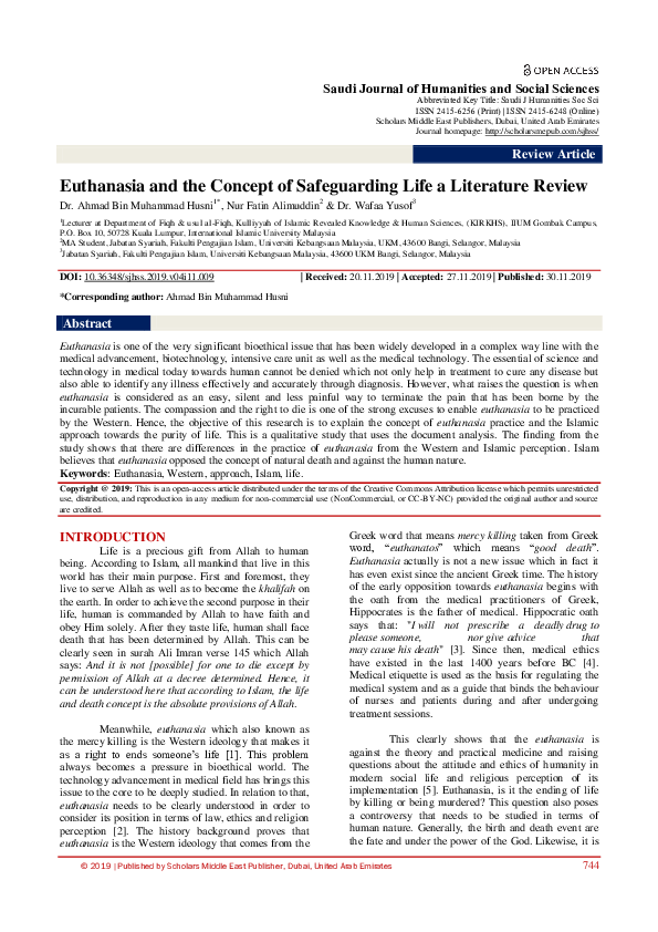 (PDF) Euthanasia and the Concept of Safeguarding Life a Literature Review