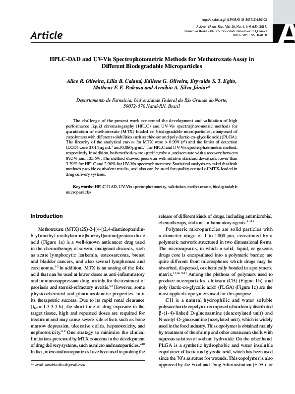 (PDF) HPLC-DAD and UV-Vis Spectrophotometric Methods for Methotrexate ...