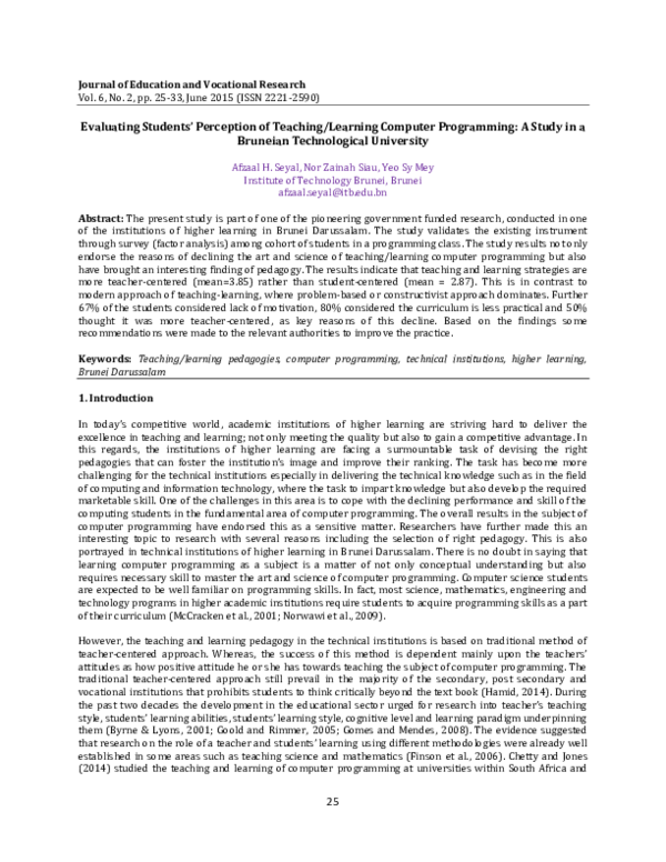 (PDF) Evaluating Studentsâ€™ Perception of Teaching Learning Computer ...