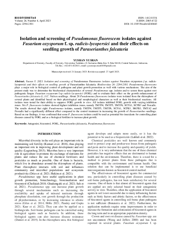(PDF) Isolation and screening of Pseudomonas fluorescens isolates ...