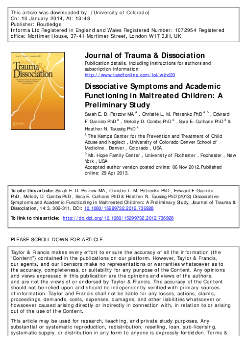 (PDF) Dissociative Symptoms and Academic Functioning in Maltreated ...