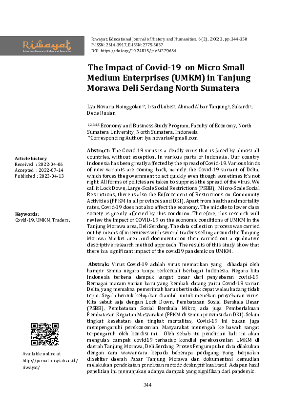 (PDF) The impact of Covid-19 On Micro Small Medium Enterprises (UMKM ...