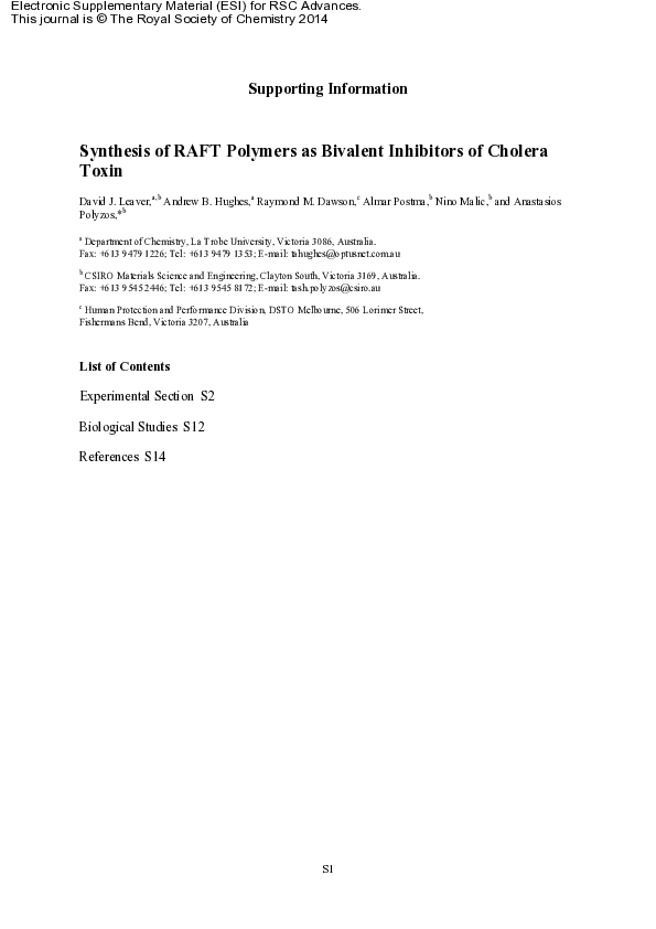 (PDF) Synthesis of RAFT polymers as bivalent inhibitors of cholera toxin