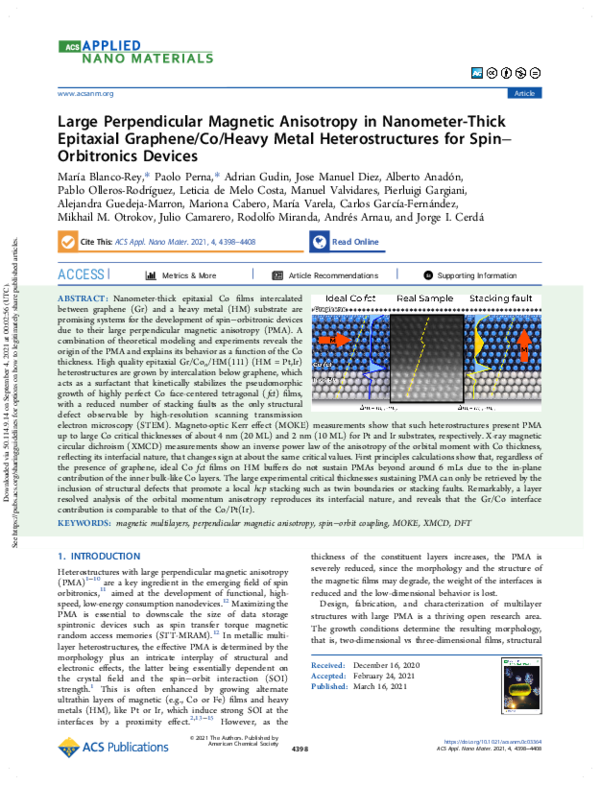 (PDF) Large Perpendicular Magnetic Anisotropy in Nanometer-Thick ...