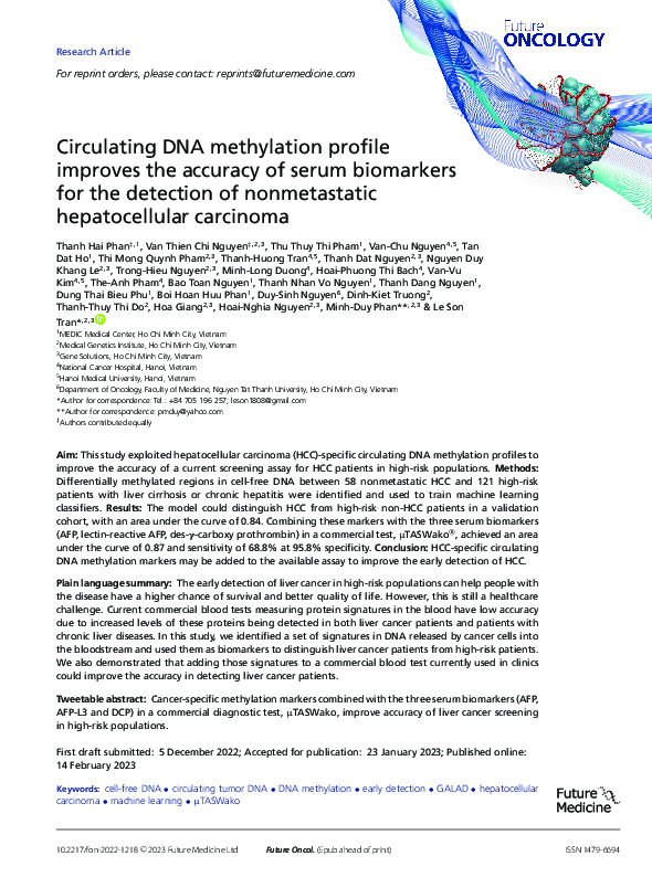 (PDF) Circulating DNA methylation profile improves the accuracy of ...