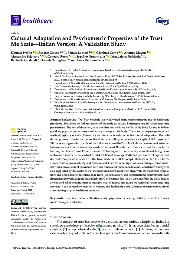 (PDF) Cultural Adaptation and Psychometric Properties of the Trust Me ...