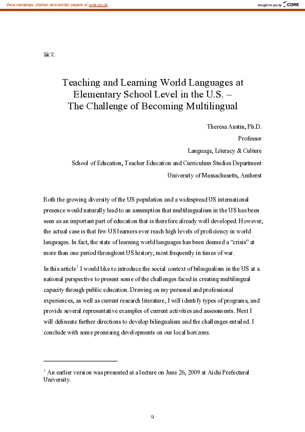 (PDF) Teaching and learning world languages at elementary school level ...