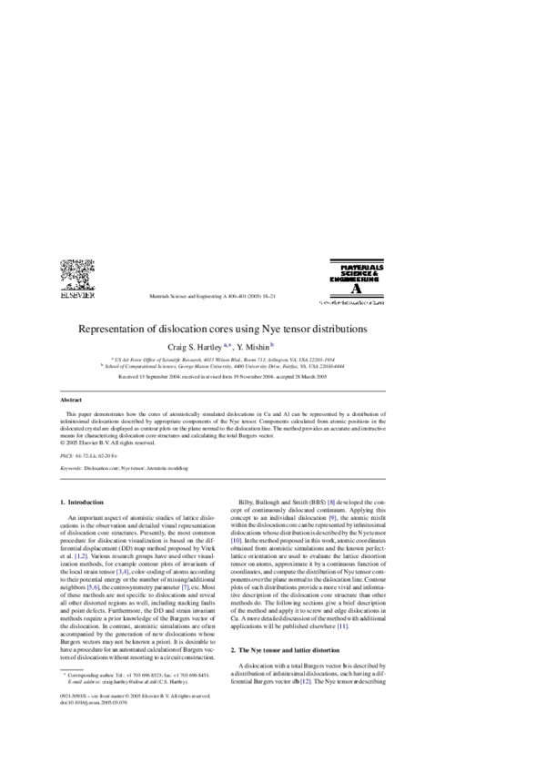 (PDF) Representation of dislocation cores using Nye tensor distributions
