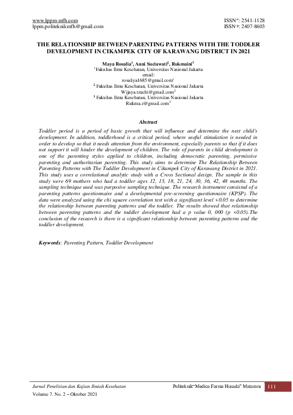 (PDF) The Relationship Between Parenting Patterns and Toddler Development