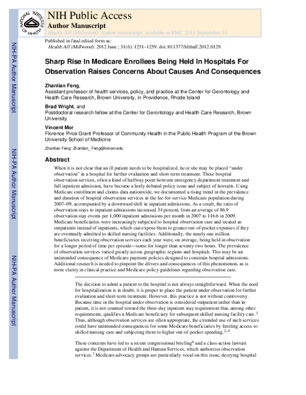 (PDF) Sharp Rise In Medicare Enrollees Being Held In Hospitals For ...