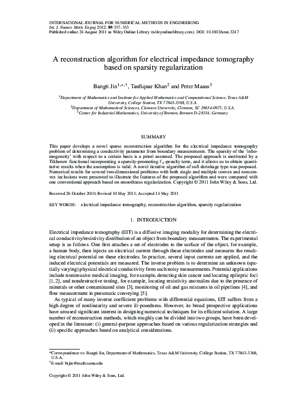 (PDF) A reconstruction algorithm for electrical impedance tomography ...