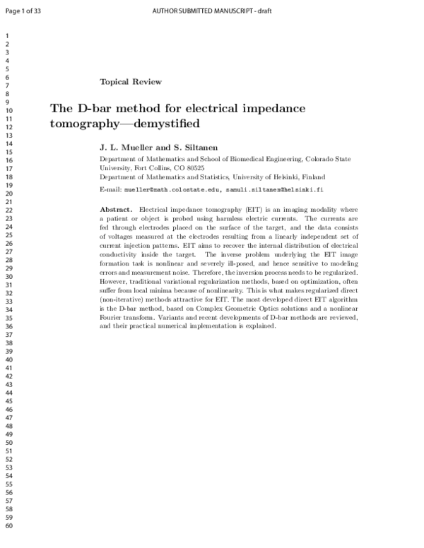 (PDF) The D-bar method for electrical impedance tomography—demystified