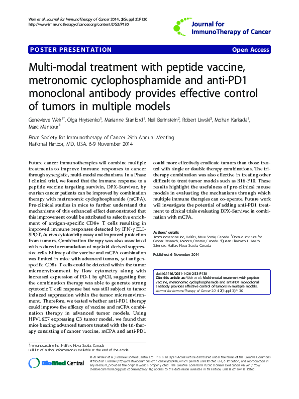 (PDF) Multi-modal treatment with peptide vaccine, metronomic ...