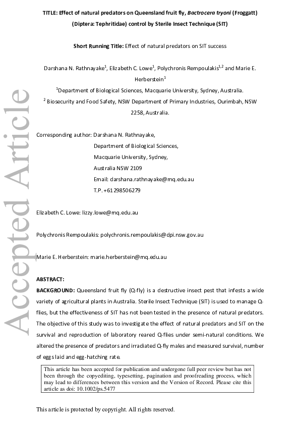 (PDF) Effect of natural predators on Queensland fruit fly, Bactrocera ...
