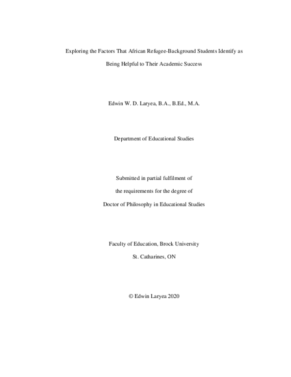 (PDF) Exploring the Factors That African Refugee-Background Students ...