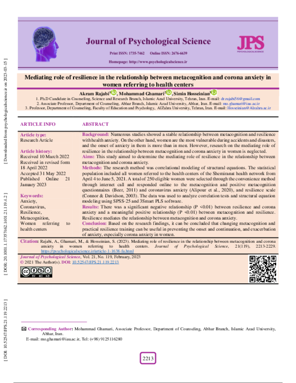 (PDF) Mediating role of resilience in the relationship between ...