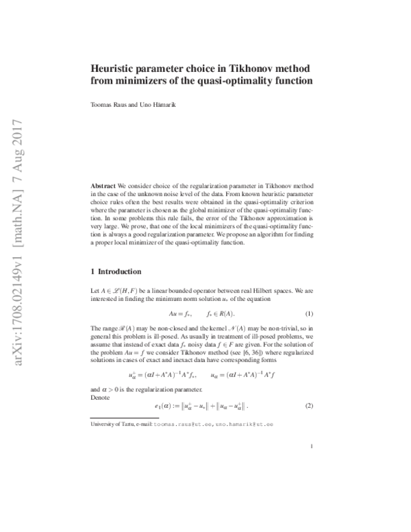 (PDF) Heuristic Parameter Choice in Tikhonov Method from Minimizers of ...