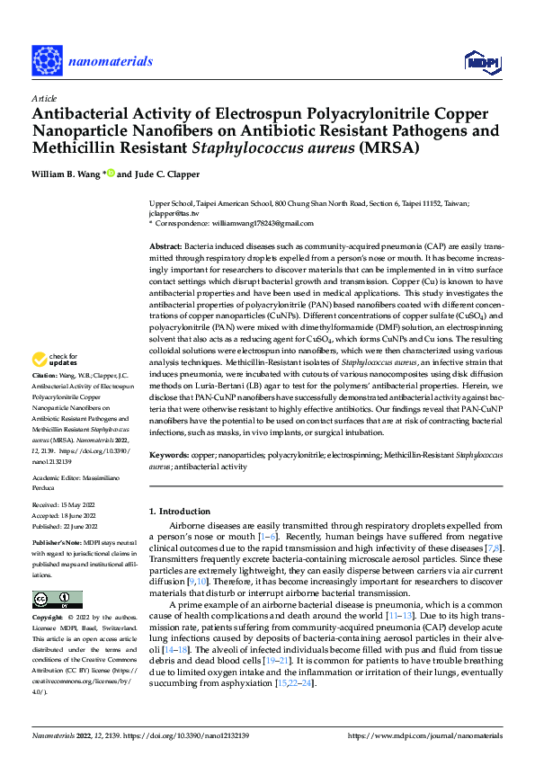 (PDF) Antibacterial Activity of Electrospun Polyacrylonitrile Copper ...
