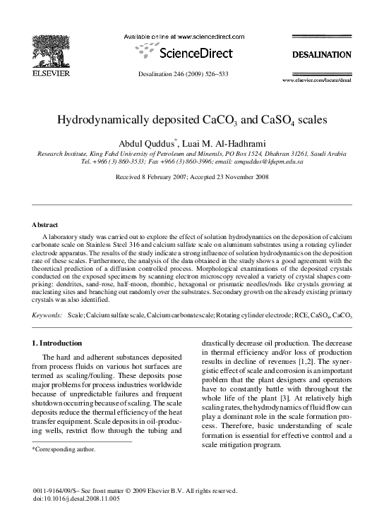 (PDF) Hydrodynamically deposited CaCO 3 and CaSO 4 scales