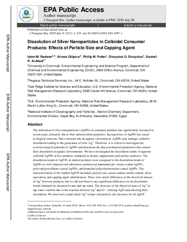 (PDF) Dissolution of silver nanoparticles in colloidal consumer ...