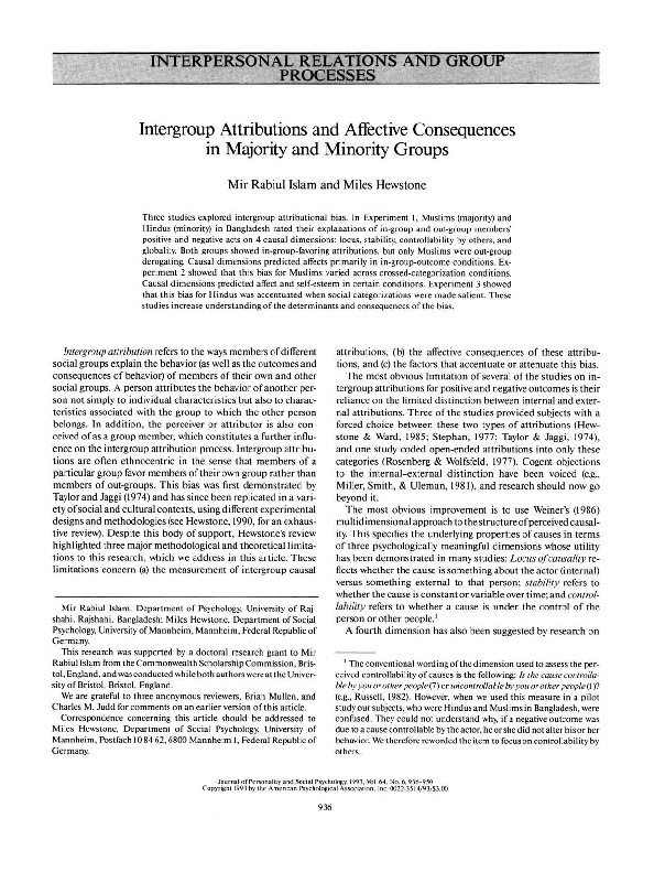 (PDF) Intergroup attributions and affective consequences in majority ...