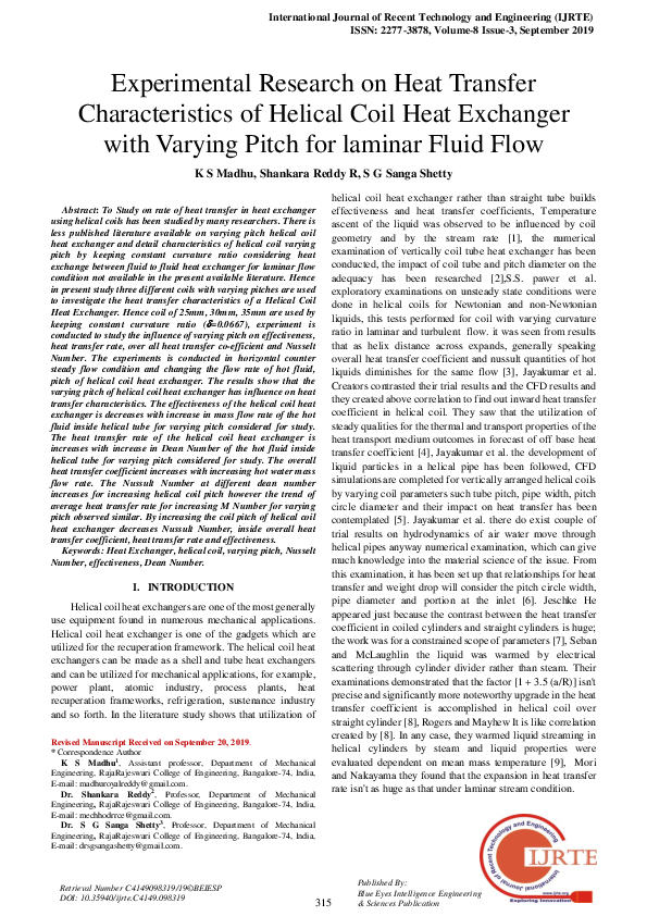 (PDF) Experimental Research on Heat Transfer Characteristics of Helical ...
