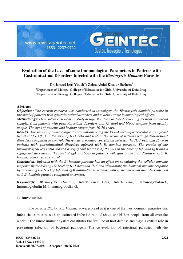 (PDF) Evaluation of the Level of some Immunological Parameters in ...