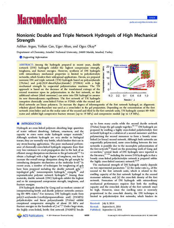 (PDF) Nonionic Double and Triple Network Hydrogels of High Mechanical ...