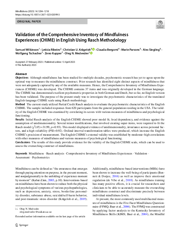 (PDF) Validation of the Comprehensive Inventory of Mindfulness