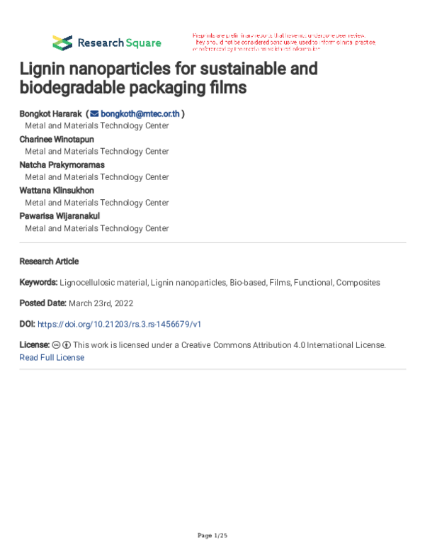 Pdf Lignin Nanoparticles For Sustainable And Biodegradable Packaging Films Wattana Pdf Lignin Nanoparticles For Sustainable And Biodegradable Packaging Films Wattana