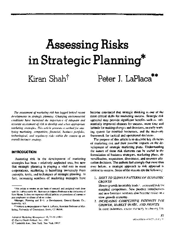 (PDF) Assessing risks in strategic planning
