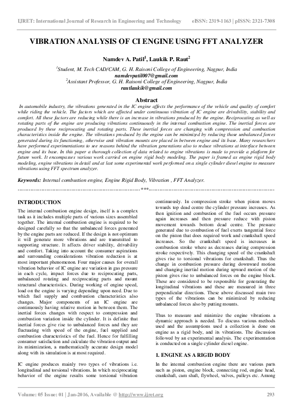 (PDF) Vibration Analysis of CI Engine Using FFT Analyzer