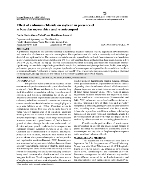 (PDF) Effect of cadmium chloride on soybean in presence ofarbuscular ...