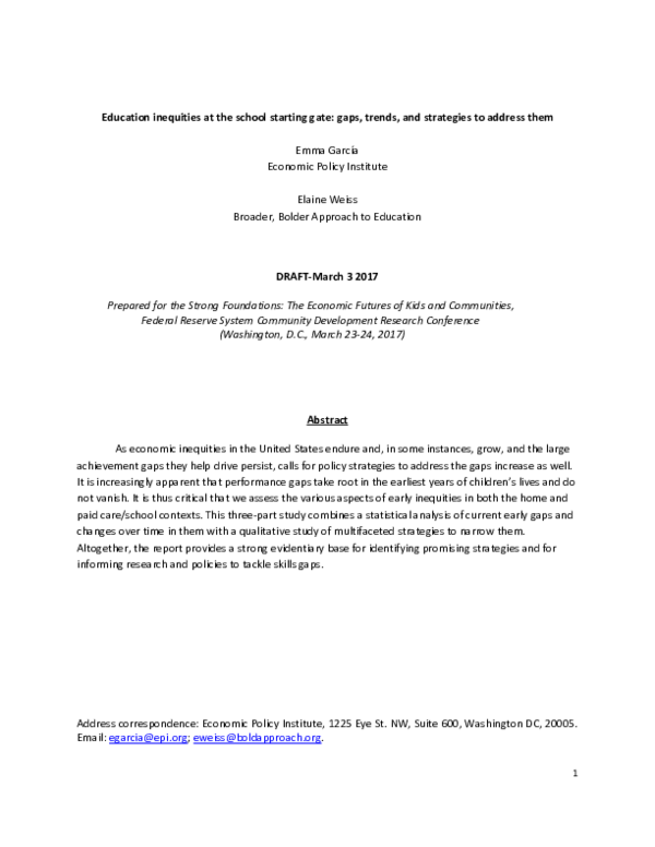 (PDF) Education inequities at the school starting gate : gaps , trends ...