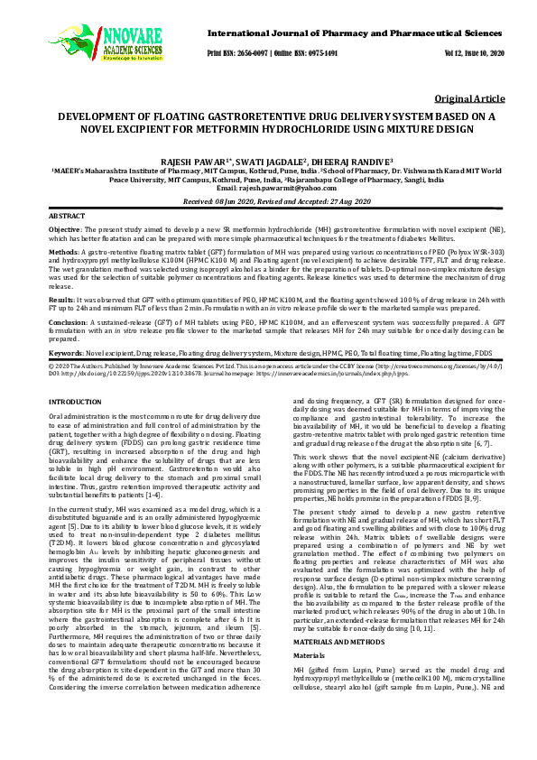 (PDF) DEVELOPMENT OF FLOATING GASTRORETENTIVE DRUG DELIVERY SYSTEM ...