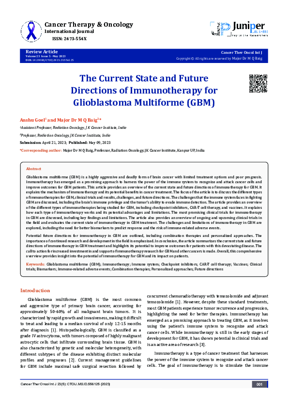 (PDF) The Current State and Future Directions of Immunotherapy for ...