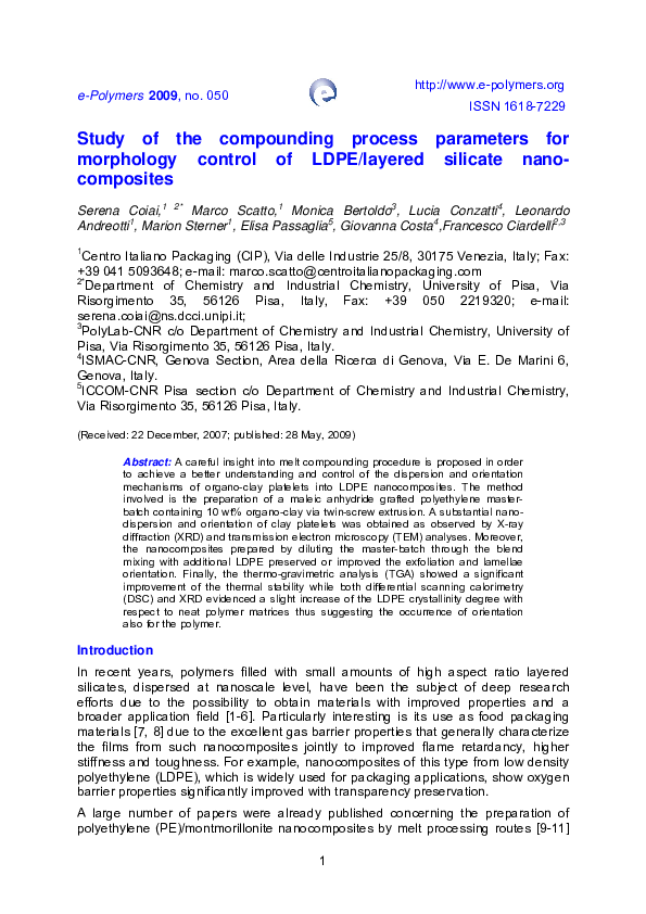 (PDF) Study of the compounding process parameters for morphology ...